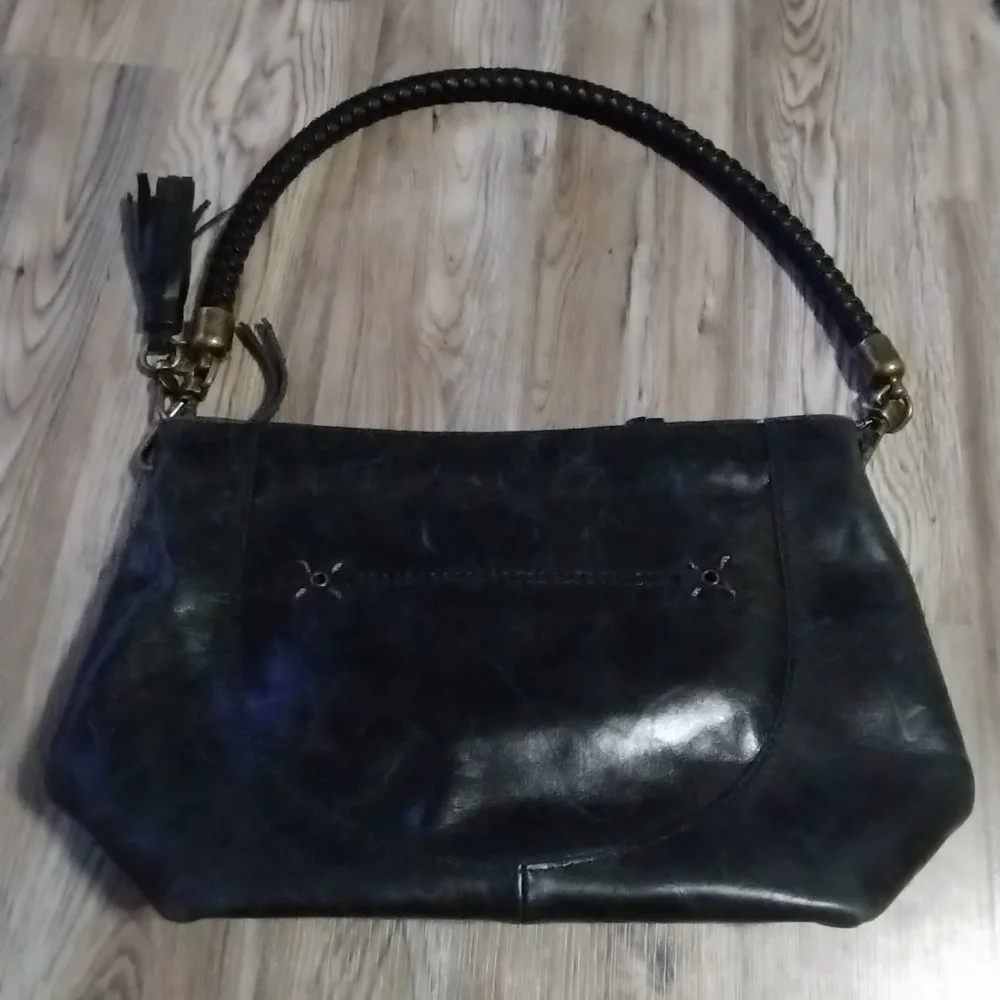 The Sak Indio Black Leather Hobo Shoulder Bag Purse Braided Strap